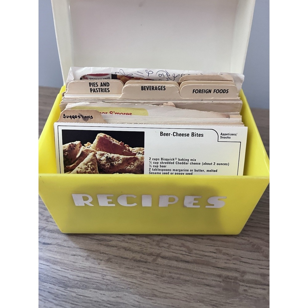 Vintage 70s Recipe Card Library File Cards Index Yellow Handwritten Lot